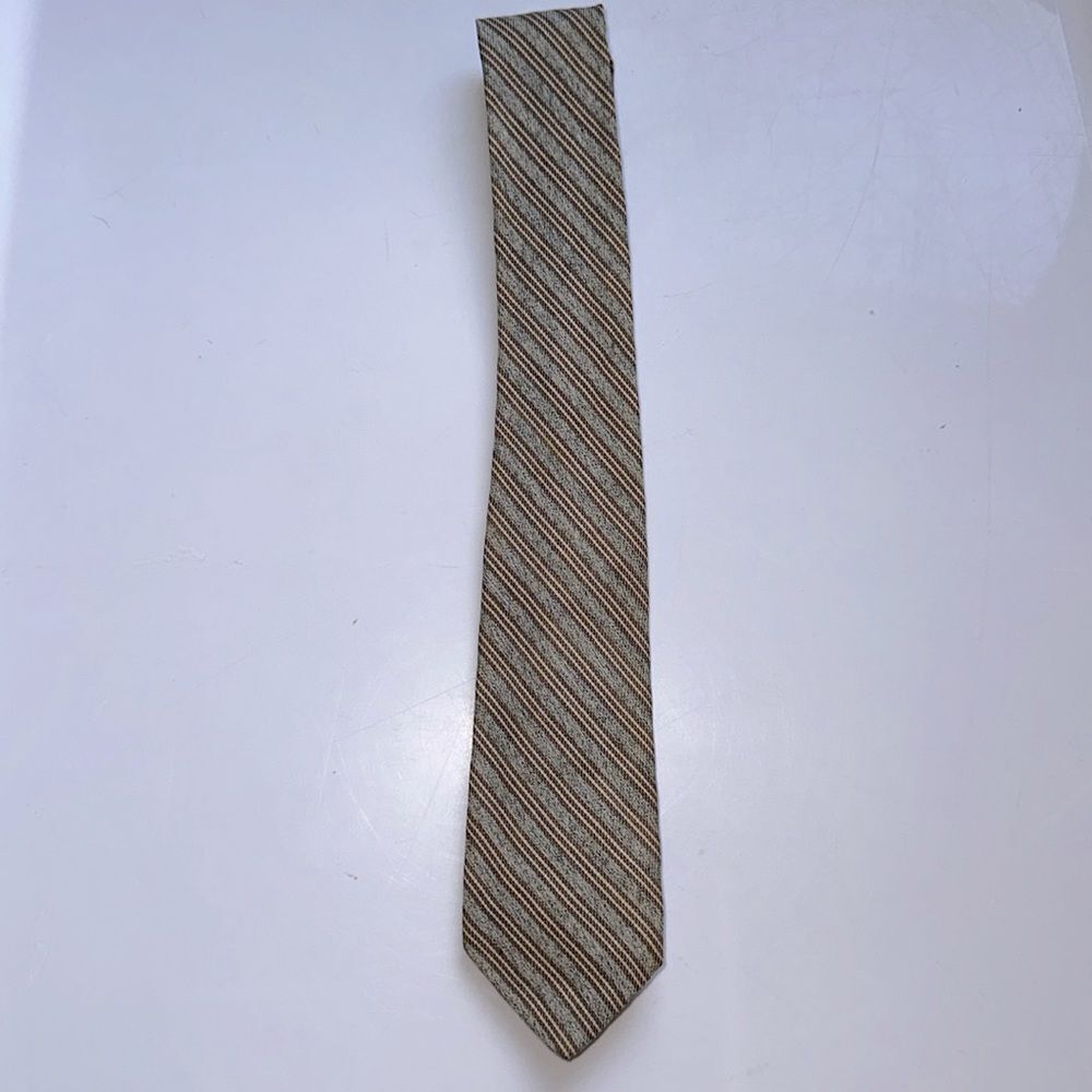Vintage 50s/ 60s Haband’s TyTweed tan & brown diagonal stripe‎ tie - Picture 2 of 4